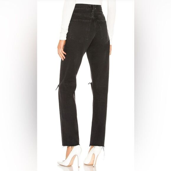 Agolde Cherie high rise black straight leg distressed 100% cotton jeans size 29 - Picture 3 of 17